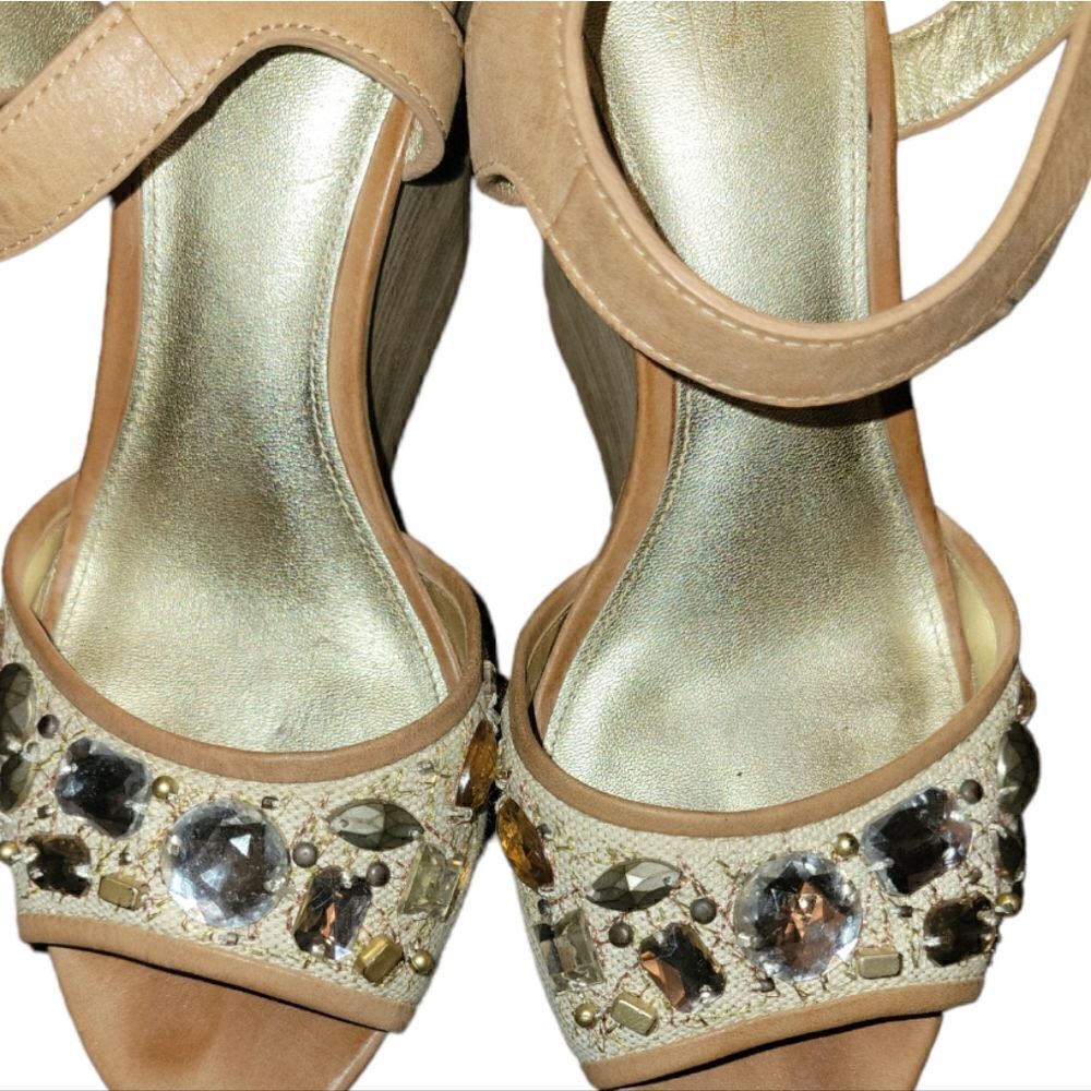 Coach Hanson Jeweled Bling Rhinestone Nude Brown Platform High Wedges Sandals 8 - Picture 7 of 13